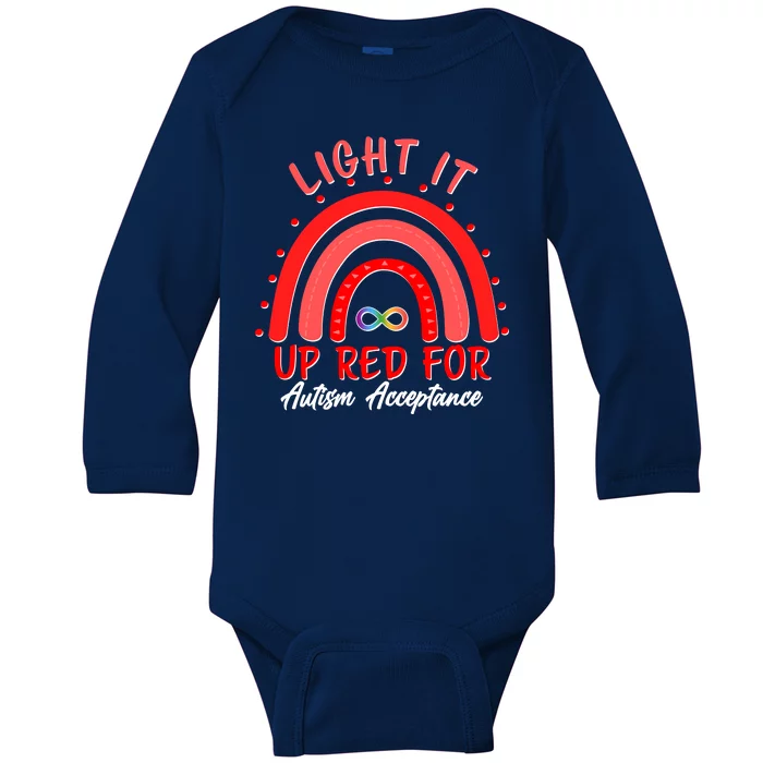 Light It Up Red For Autism Acceptance Red Rainbow Baby Long Sleeve Bodysuit