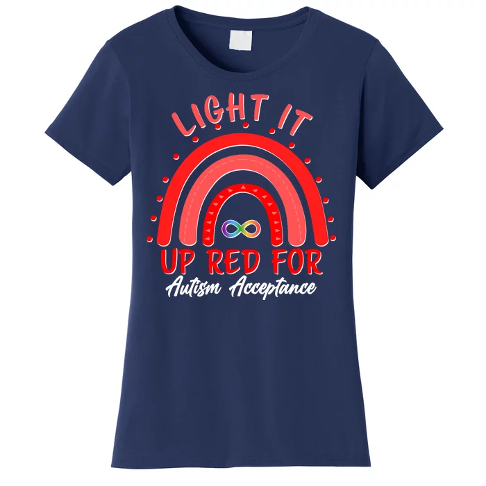 Light It Up Red For Autism Acceptance Red Rainbow Women's T-Shirt