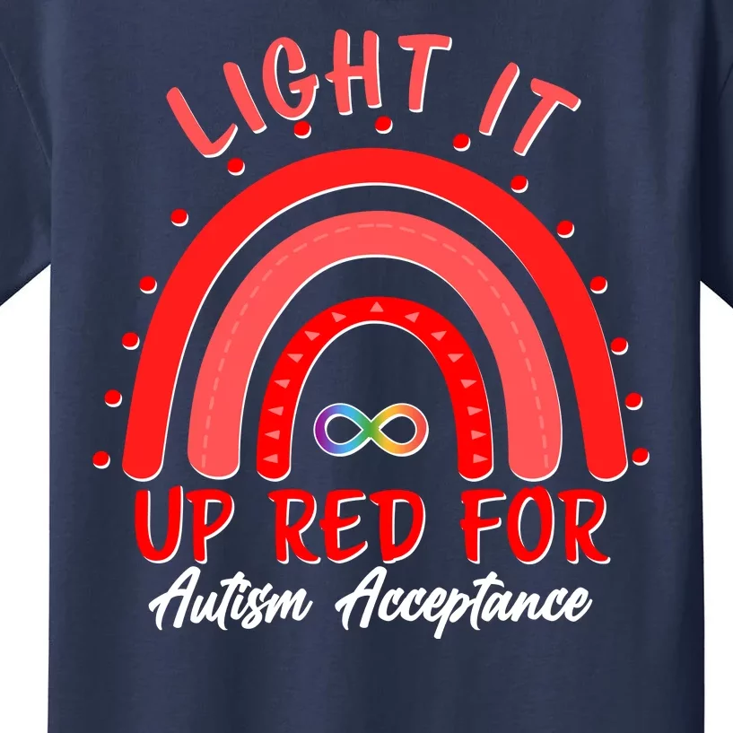 Light It Up Red For Autism Acceptance Red Rainbow Kids T-Shirt