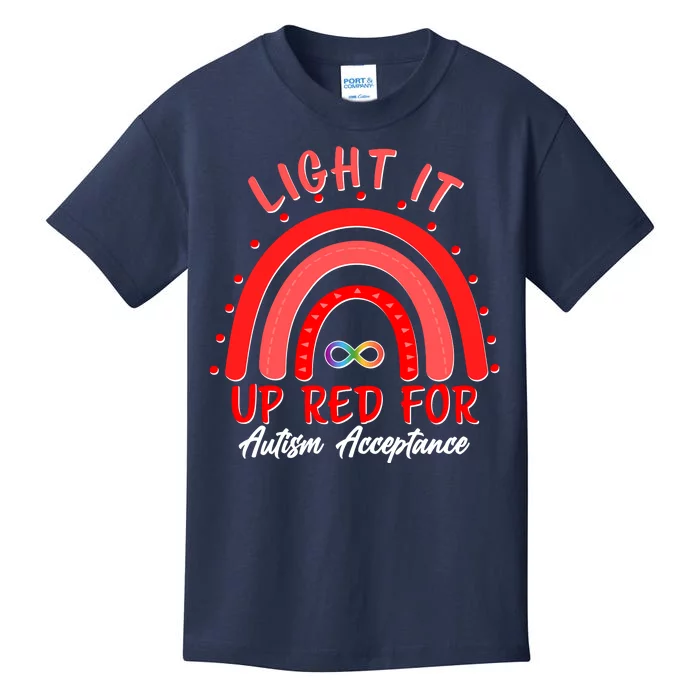 Light It Up Red For Autism Acceptance Red Rainbow Kids T-Shirt