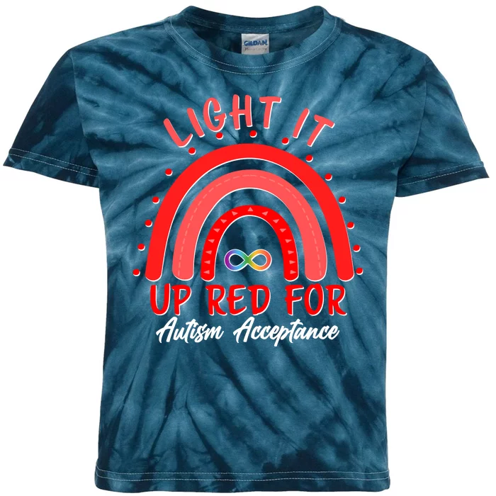 Light It Up Red For Autism Acceptance Red Rainbow Kids Tie-Dye T-Shirt