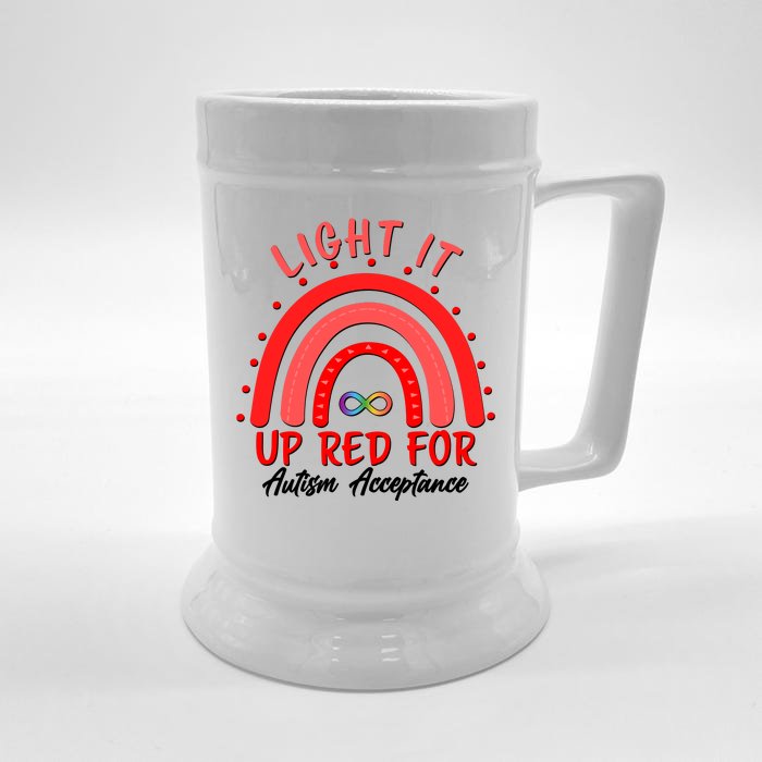 Light It Up Red For Autism Acceptance Red Rainbow Front & Back Beer Stein