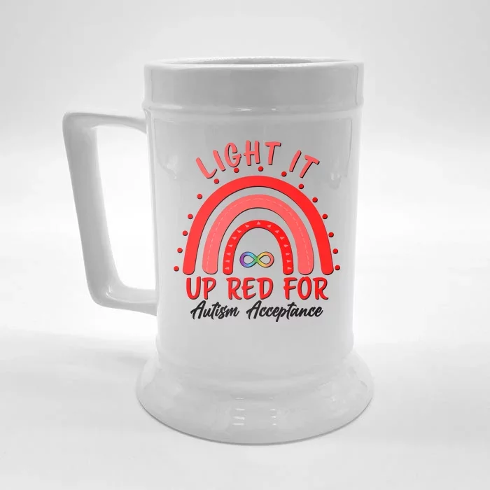 Light It Up Red For Autism Acceptance Red Rainbow Front & Back Beer Stein