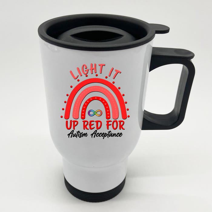 Light It Up Red For Autism Acceptance Red Rainbow Front & Back Stainless Steel Travel Mug