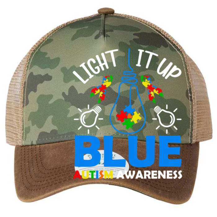 Light It Up Blue Autism Awareness Autistic Puzzle Piece Gift Legacy Tie Dye Trucker Hat