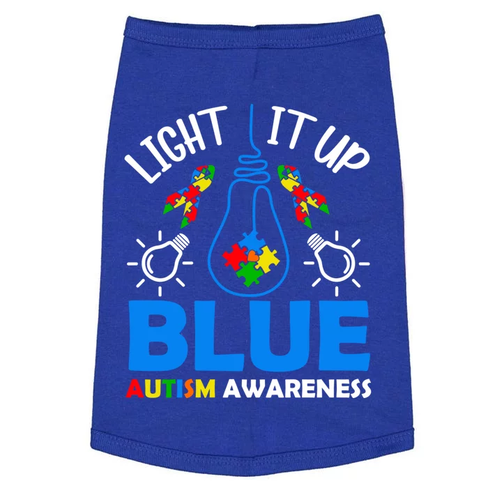 Light It Up Blue Autism Awareness Autistic Puzzle Piece Gift Doggie Tank