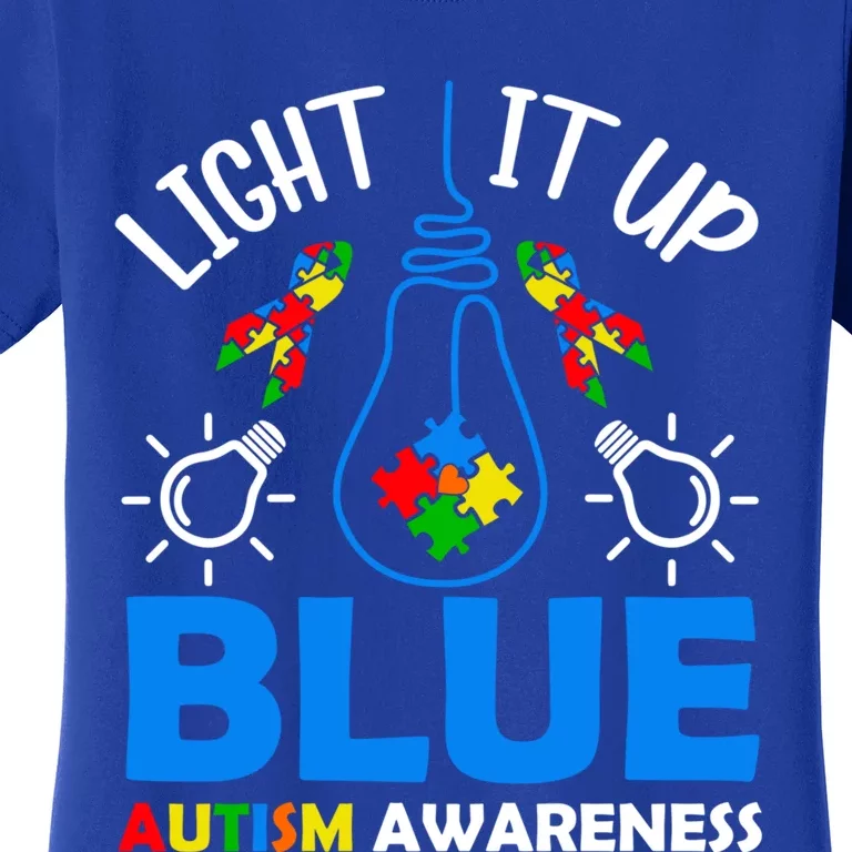 Light It Up Blue Autism Awareness Autistic Puzzle Piece Gift Women's T-Shirt