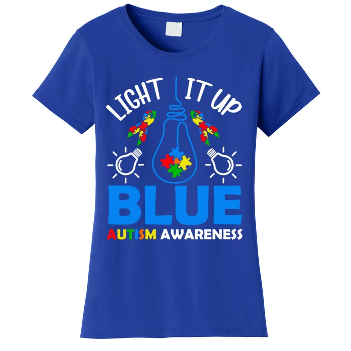 Light It Up Blue Autism Awareness Autistic Puzzle Piece Gift Women's T-Shirt