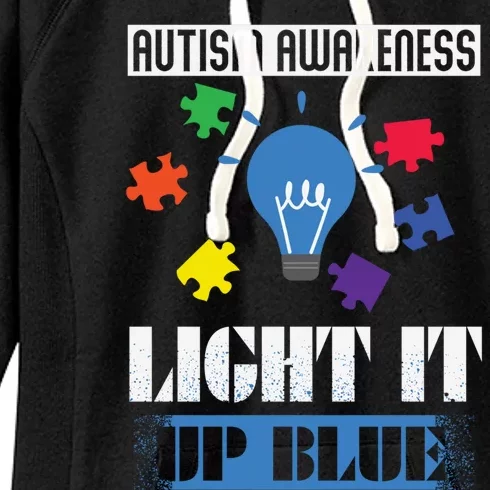 Light It Up Blue Autism Awareness Ribbon Puzzle Pieces Gift Women's Fleece Hoodie