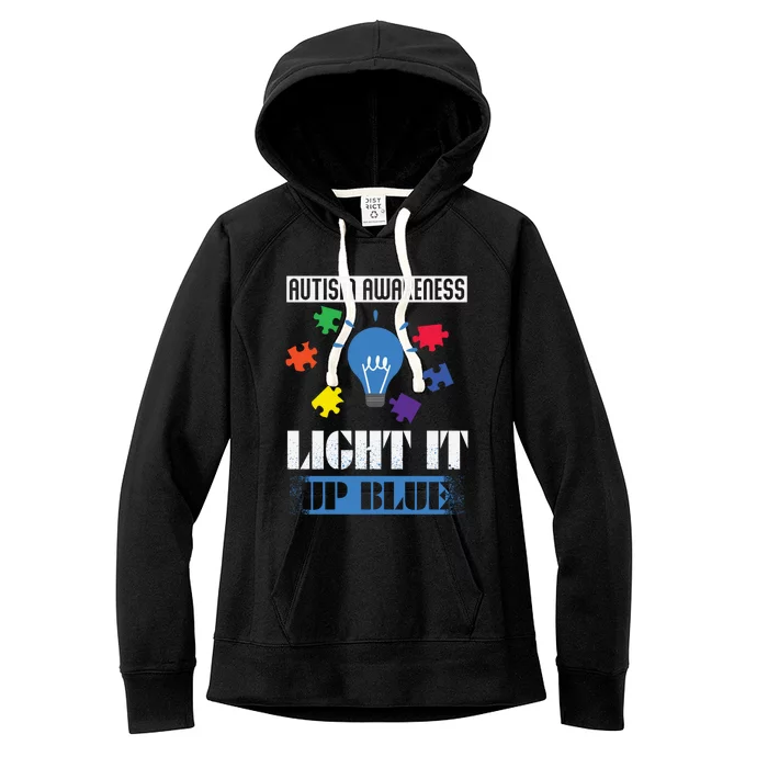 Light It Up Blue Autism Awareness Ribbon Puzzle Pieces Gift Women's Fleece Hoodie