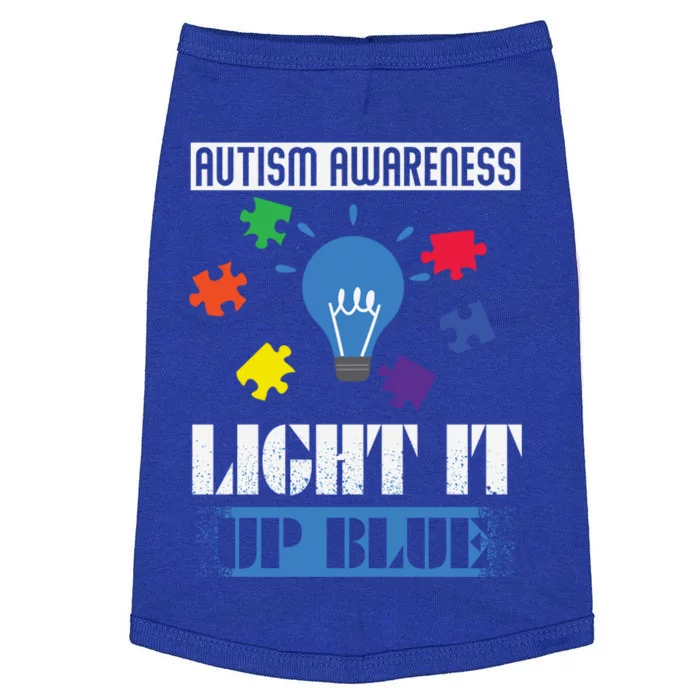 Light It Up Blue Autism Awareness Ribbon Puzzle Pieces Gift Doggie Tank