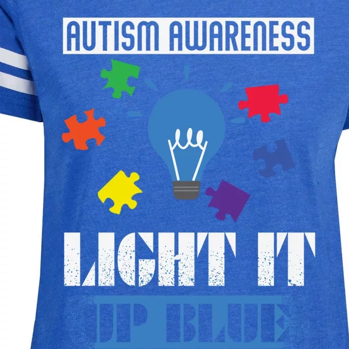 Light It Up Blue Autism Awareness Ribbon Puzzle Pieces Gift Enza Ladies Jersey Football T-Shirt