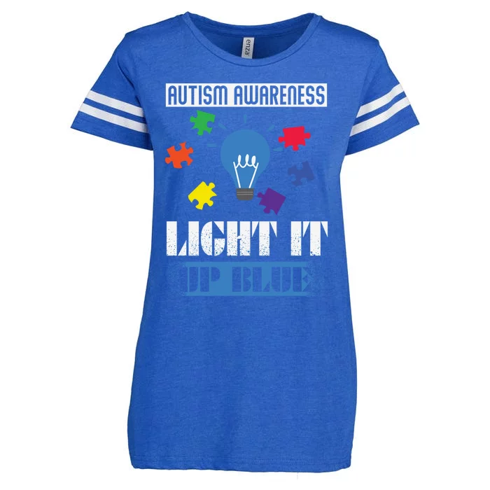 Light It Up Blue Autism Awareness Ribbon Puzzle Pieces Gift Enza Ladies Jersey Football T-Shirt