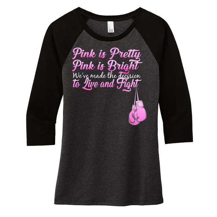 Live And Fight Pink Breast Cancer Women's Tri-Blend 3/4-Sleeve Raglan Shirt