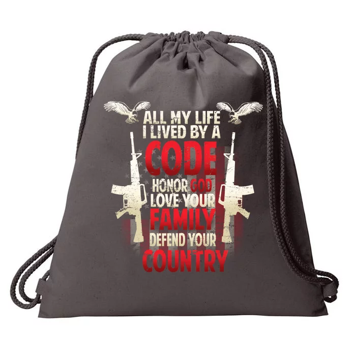 Live By A Code Drawstring Bag