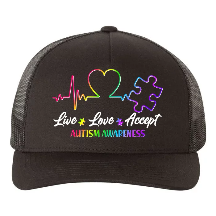 Live Love Accept Autism Awareness Rainbow Yupoong Adult 5-Panel Trucker Hat