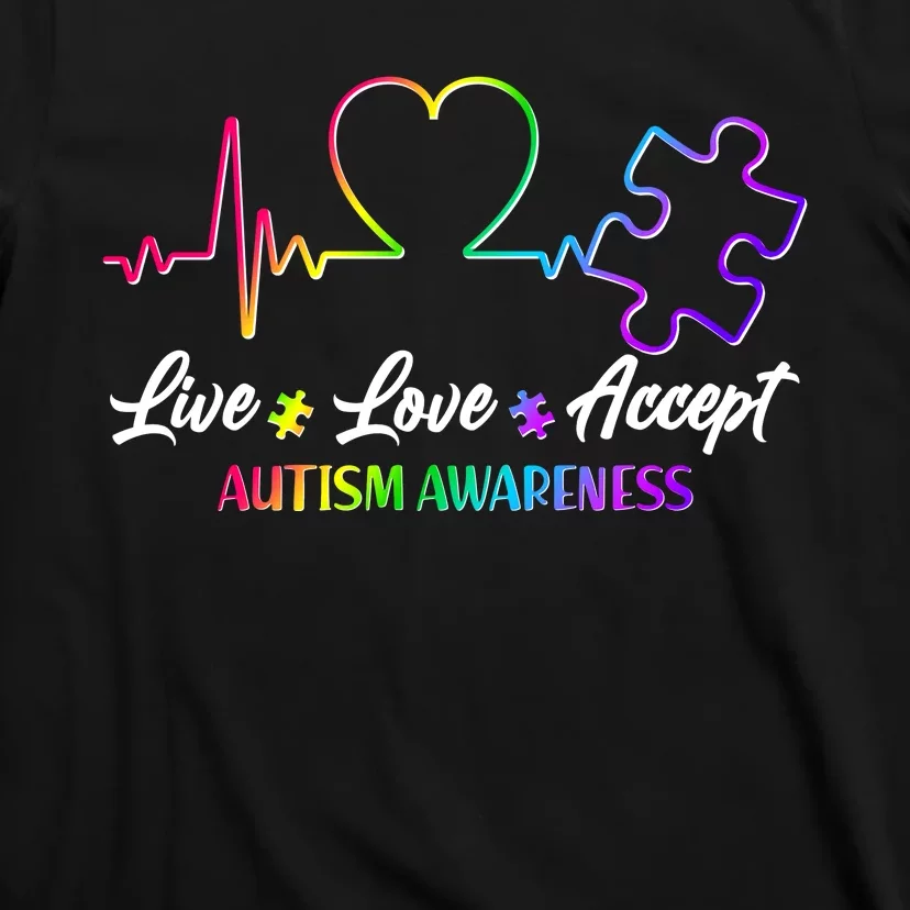 Live Love Accept Autism Awareness Rainbow T-Shirt