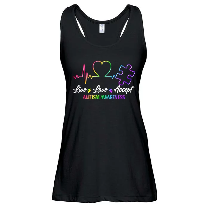 Live Love Accept Autism Awareness Rainbow Ladies Essential Flowy Tank