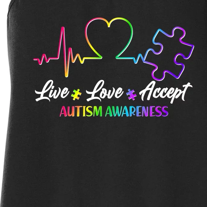 Live Love Accept Autism Awareness Rainbow Women's Racerback Tank