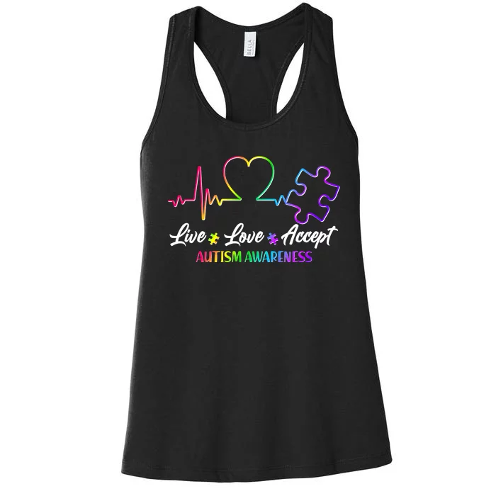 Live Love Accept Autism Awareness Rainbow Women's Racerback Tank