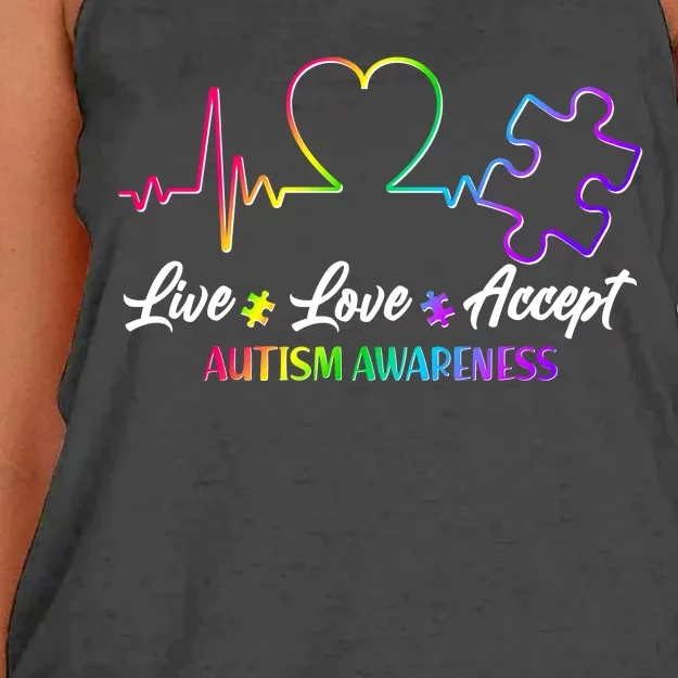 Live Love Accept Autism Awareness Rainbow Women's Knotted Racerback Tank