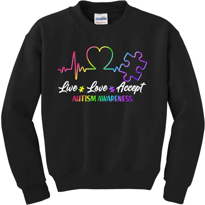 Live Love Accept Autism Awareness Rainbow Kids Sweatshirt