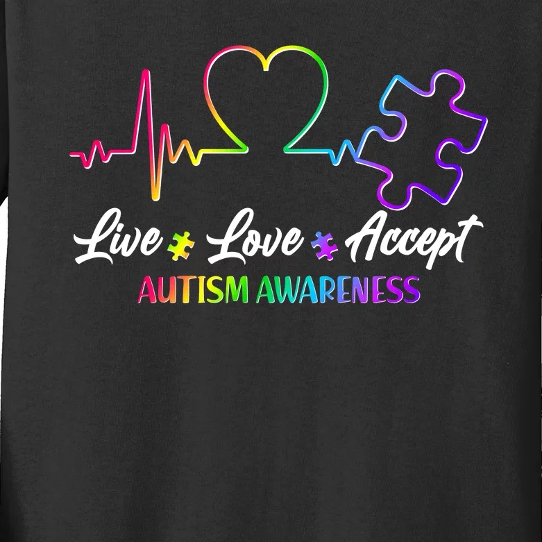 Live Love Accept Autism Awareness Rainbow Kids Long Sleeve Shirt