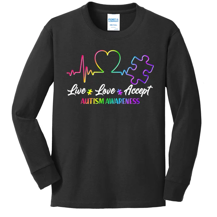 Live Love Accept Autism Awareness Rainbow Kids Long Sleeve Shirt