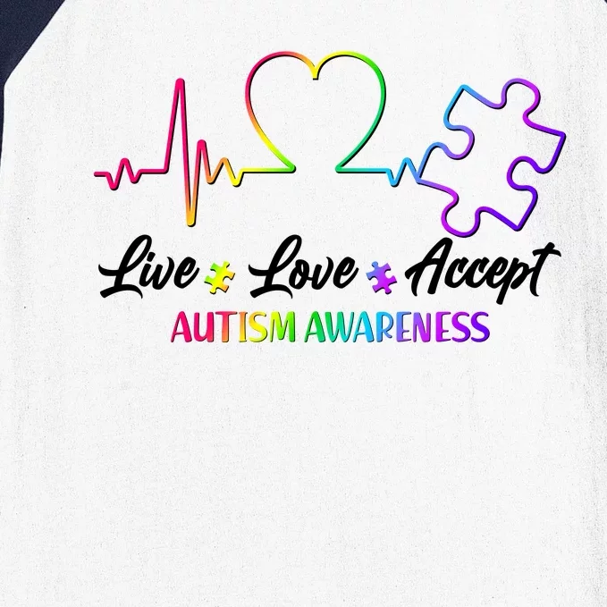 Live Love Accept Autism Awareness Rainbow Baseball Sleeve Shirt