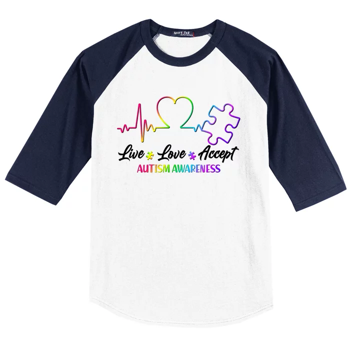 Live Love Accept Autism Awareness Rainbow Baseball Sleeve Shirt