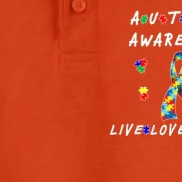 Live Love Accept Autism Puzzle Piece Ribbon Dry Zone Grid Performance Polo