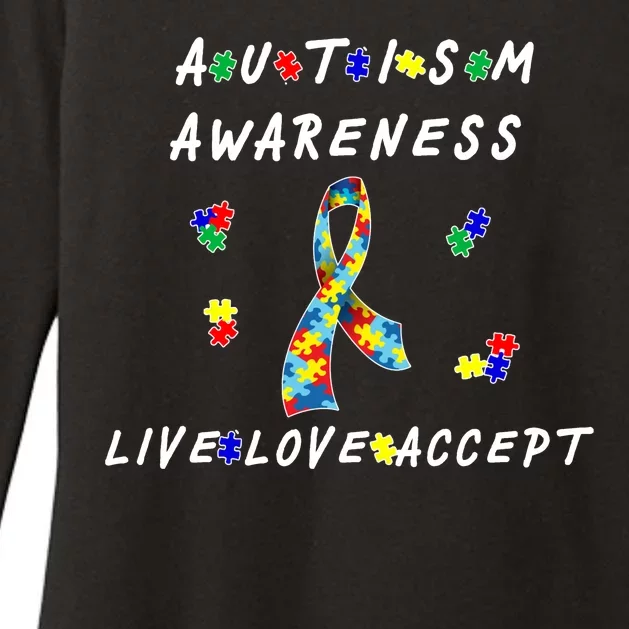 Live Love Accept Autism Puzzle Piece Ribbon Womens CVC Long Sleeve Shirt