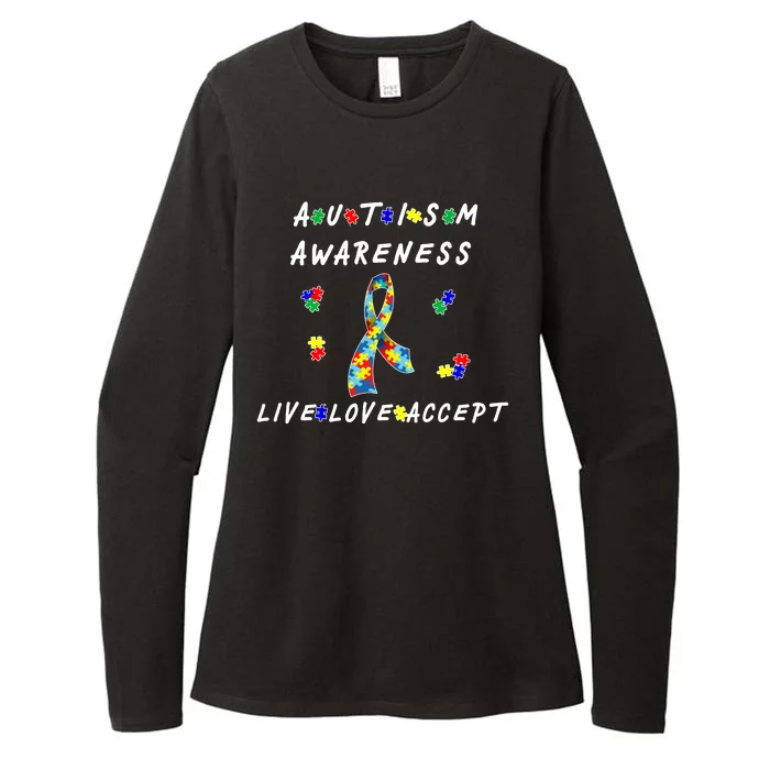 Live Love Accept Autism Puzzle Piece Ribbon Womens CVC Long Sleeve Shirt