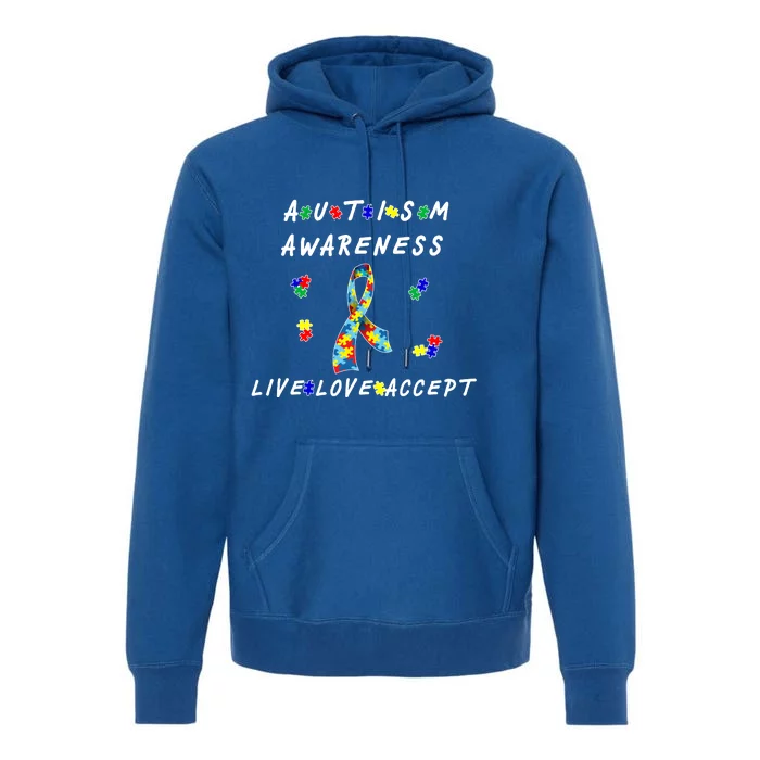 Live Love Accept Autism Puzzle Piece Ribbon Premium Hoodie