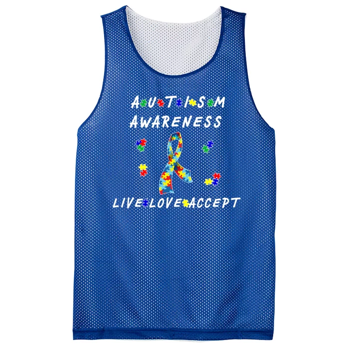 Live Love Accept Autism Puzzle Piece Ribbon Mesh Reversible Basketball Jersey Tank