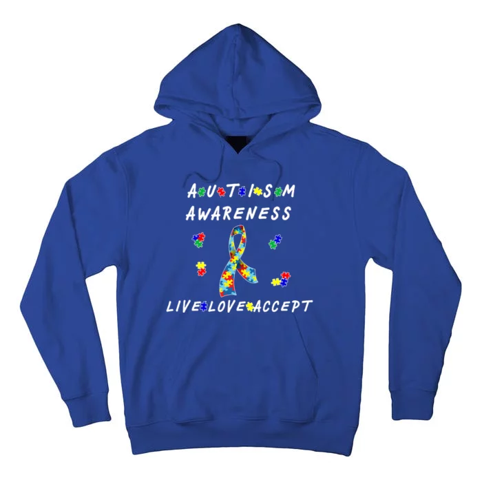 Live Love Accept Autism Puzzle Piece Ribbon Tall Hoodie