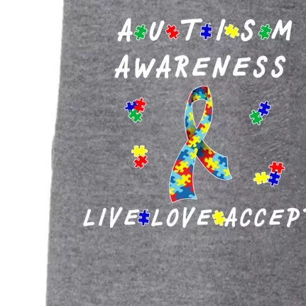 Live Love Accept Autism Puzzle Piece Ribbon Doggie 3-End Fleece Hoodie