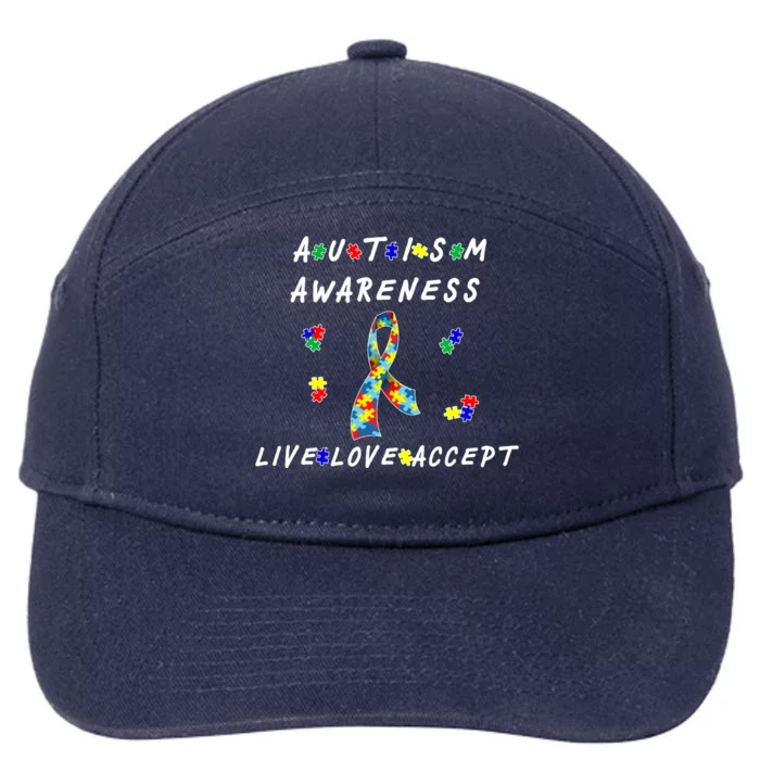 Live Love Accept Autism Puzzle Piece Ribbon 7-Panel Snapback Hat