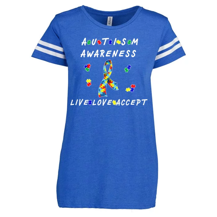 Live Love Accept Autism Puzzle Piece Ribbon Enza Ladies Jersey Football T-Shirt