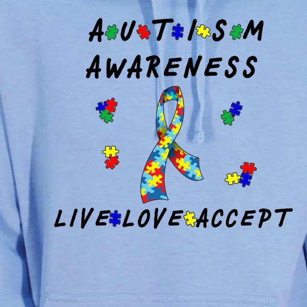 Live Love Accept Autism Puzzle Piece Ribbon Unisex Surf Hoodie