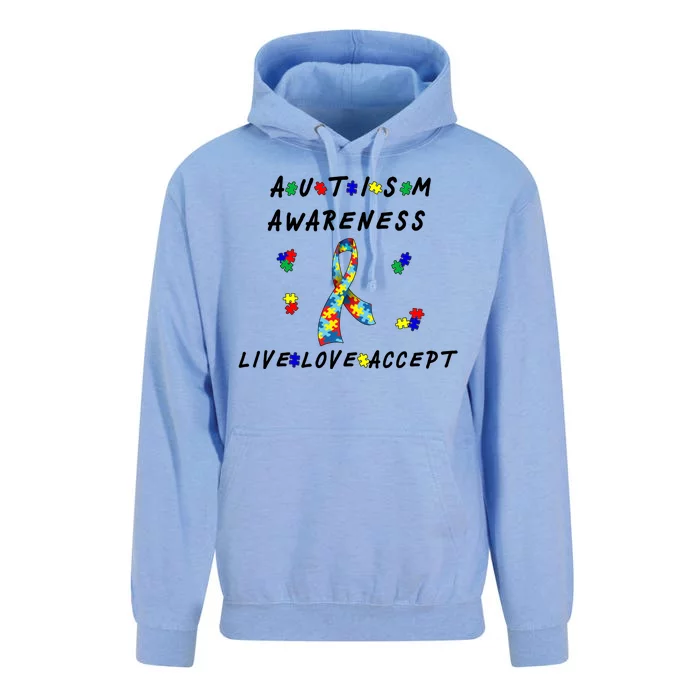 Live Love Accept Autism Puzzle Piece Ribbon Unisex Surf Hoodie