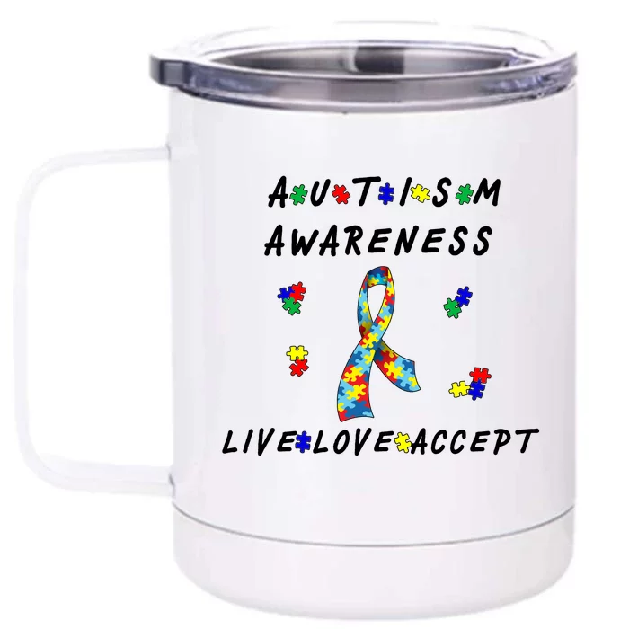 Live Love Accept Autism Puzzle Piece Ribbon Front & Back 12oz Stainless Steel Tumbler Cup