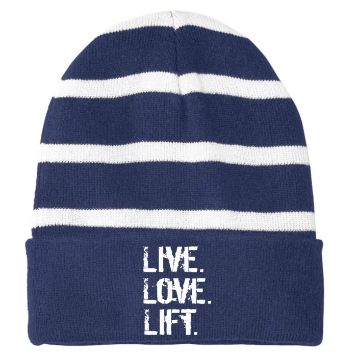 Live Love Lift Retro Fitness Striped Beanie with Solid Band