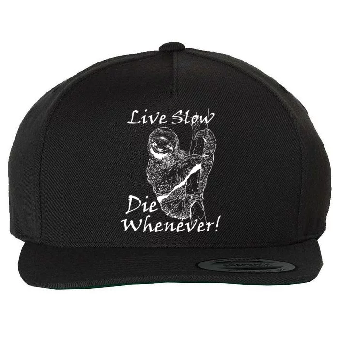 Live Slow Die Whenever Funny Sloth Wool Snapback Cap