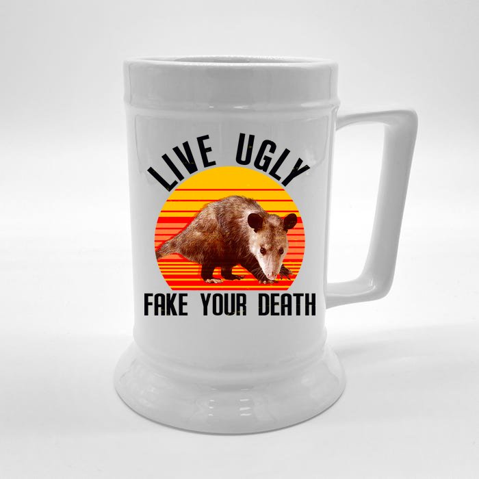 Live Ugly Fake Your Death Front & Back Beer Stein