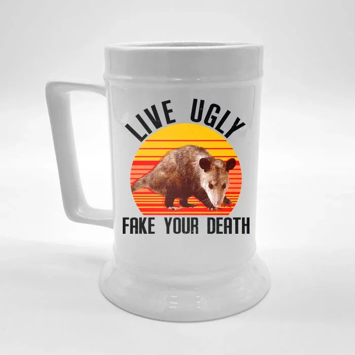 Live Ugly Fake Your Death Front & Back Beer Stein