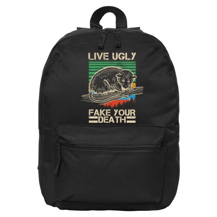 Live Ugly Fake Your Death Retro Vintage Opossum 16 in Basic Backpack