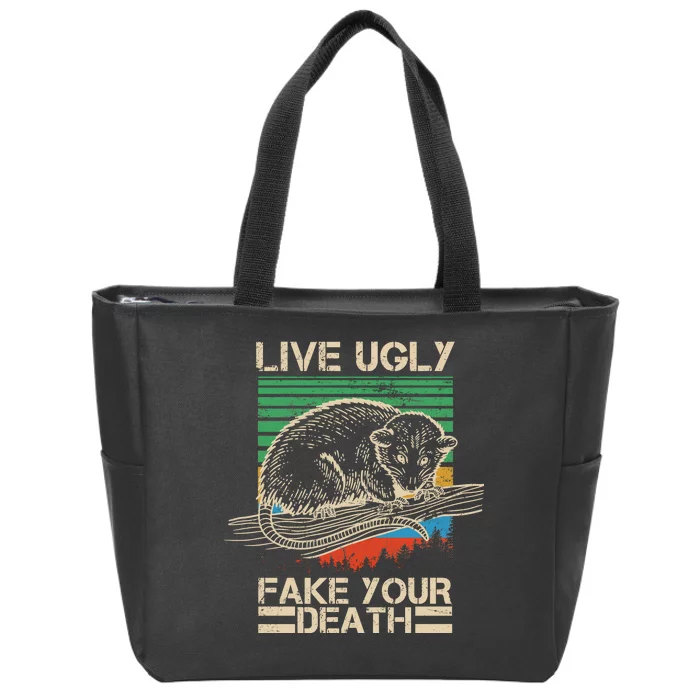 Live Ugly Fake Your Death Retro Vintage Opossum Zip Tote Bag