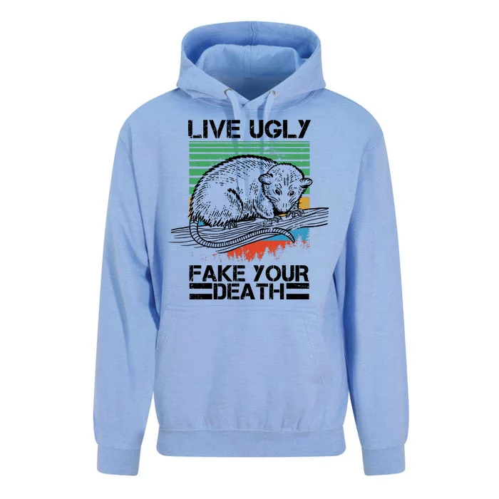 Live Ugly Fake Your Death Retro Vintage Opossum Unisex Surf Hoodie