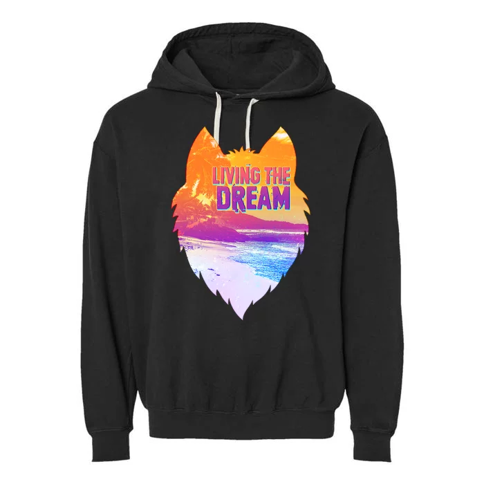 Living The Dream Californian Beach Wolf Head Garment-Dyed Fleece Hoodie